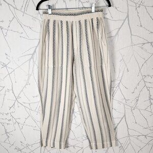 Madewell Ivory Stripe Cotton Gauze High Rise Pull On Tapered Pants